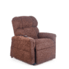 Golden Technologies®️ Comforter PR 531 is a brown recliner chair featuring plush cushioning and a remote control on the armrest, highlighted against a white background to showcase its comfort and textured material.