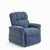 The Golden Technologies®️ Comforter PR 531 is a plush, blue recliner with cushioned backrest and armrests set against a plain white background, offering a soft, inviting texture for a comfortable seating experience.