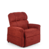 The Golden Technologies®️ Comforter PR 531 is a plush red reclining armchair with padded armrests and a high backrest, set against a white background to highlight its inviting comfort.