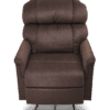 The Golden Technologies®️ Comforter PR 531 is a brown reclining armchair featuring plush cushioning, padded backrest and armrests, set on a black metal base. Its upholstery looks soft and welcoming.
