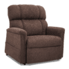 The Golden Technologies® Comforter with MaxiComfort PR 535 is a plush recliner featuring cushioned armrests and a high backrest. Its soft, textured brown upholstery offers a cozy and inviting look, perfect for a comfortable seating area.