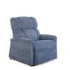 The Golden Technologies®️ Comforter with MaxiComfort PR 535 is a plush, blue recliner chair featuring a textured fabric finish, cushioned backrest, and armrests. Its simple, modern design ensures comfort and suits any living room or lounge area.