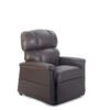 The Golden Technologies®️ Comforter with MaxiComfort PR 535 is a plush, dark brown leather recliner chair, featuring padded armrests and a high backrest, designed for comfort and smooth leather upholstery.