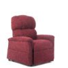The Golden Technologies®️ Comforter with MaxiComfort PR 535 is a plush, red recliner chair featuring padded backrest and armrests, set against a white background.