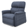 The Golden Technologies® Comforter with MaxiComfort PR 535 is a plush blue recliner chair with a high, padded backrest and cushioned armrests, boasting a simple design perfect for any living room.