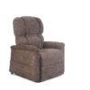 The Golden Technologies®️ Comforter with MaxiComfort PR 535, a brown upholstered recliner chair with plush cushioning on the backrest and armrests, is displayed against a plain white background.