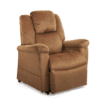 The Golden Technologies®️ Day Dreamer PR 632 is a plush, brown recliner with a high backrest, cushioned armrests, and an extended footrest in a reclining position. Its fabric looks soft and velvety.