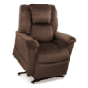 The Golden Technologies®️ Day Dreamer PR 632 is a plush brown recliner featuring padded armrests and a high backrest, angled on a white background with soft fabric.