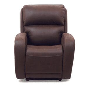 The Golden Technologies®️ EZ Sleeper with Twilight PR 761 is a plush brown leather recliner featuring cushioned armrests and a supportive backrest, displayed on a plain white background.
