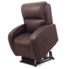 The Golden Technologies®️ EZ Sleeper with Twilight PR 761 is a brown reclining chair featuring leather-like upholstery and a built-in lift mechanism, displayed upright on a white background.