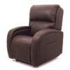 The Golden Technologies®️ EZ Sleeper with Twilight PR 761 is a brown leather recliner chair featuring cushioned backrest and armrests, a sleek design, and a convenient side pocket.