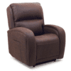 The Golden Technologies®️ EZ Sleeper with Twilight PR 761 is a brown leather reclining chair featuring cushioned back, armrests, and footrest. It offers thick padding, a smooth finish, and a simple modern design perfect for cozy living room comfort.