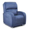 The Golden Technologies®️ EZ Sleeper with Twilight PR 761 is a cozy, modern blue recliner chair featuring curved armrests, plush cushioning, and thick padding for ultimate comfort and style against a plain background.