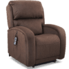 The Golden Technologies®️ EZ Sleeper with Twilight PR 761 is a brown upholstered recliner with cushioned armrests and a remote control pocket, designed for comfort with a plush backrest and seat.