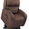 The EZ Sleeper with Twilight PR 761 by Golden Technologies®️ is a brown reclining chair featuring soft, cushioned back and armrests. It includes a remote control on one side for adjusting the seat position, demonstrated here in a slightly elevated recline.