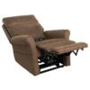 The Pride VivaLift!® Urbana 2 Collection Model PLR-965 is a brown reclining armchair with cushioned armrests and an extended footrest, displayed against a white background, featuring soft upholstery for comfortable seating.