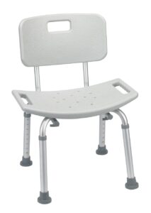 a picture of a shower chair with a back and non-slip feet.